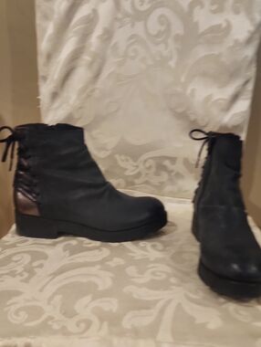 Fly London Black Lace-Up Ankle Boots with Bronze Heel Accent